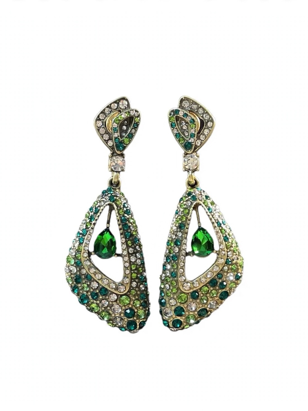 New Green Crystal Teardrop Dangle Earrings 925 Silver Posts For Women E090